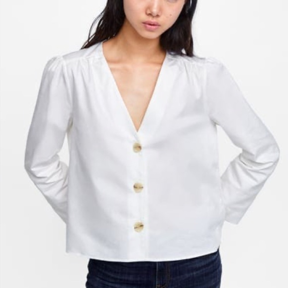 Zara cotton and linen button down blouse
